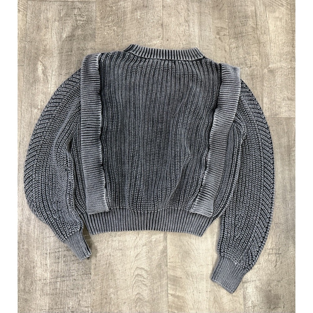Evereve Gray Cable Knit Pullover Women's Sweater Shoulder Ruffle Large - Picture 5 of 5